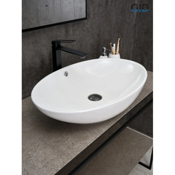 Раковина GID Lago N9007 64 см белая 51207 (детальная фотография), в форме чаши, круглой формы