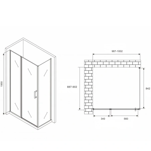 Душевой уголок Abber Sonnenstrand 100x90 см стекло матовое AG04100MS-S90M (детальная фотография), прямоугольные