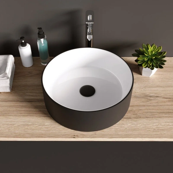 Раковина Grossman 36 см белая/черная GR-4040BW (детальная фотография), накладные (на столешницу), пристенные