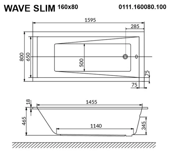 Ванна гидромассажная Whitecross Wave Slim 160 x 80 см, NANO, золото, белый, 0111.160080.100.NANO.GL (детальная фотография), акриловые