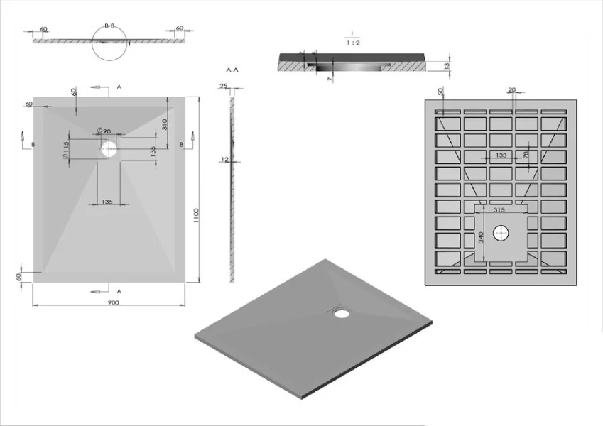 Душевой поддон Vincea 110х90 см антрацит VST-4SR9011A (детальная фотография), низкие до 15 см