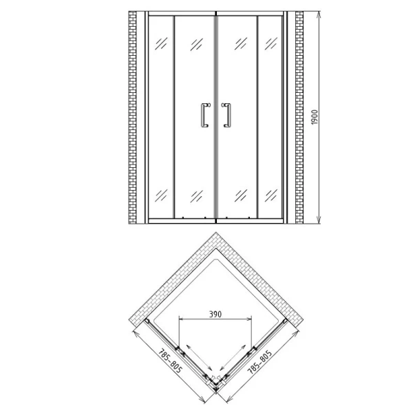 Душевой уголок Gemy Victoria 80х80 см стекло матовое S30152M (детальная фотография), квадратные