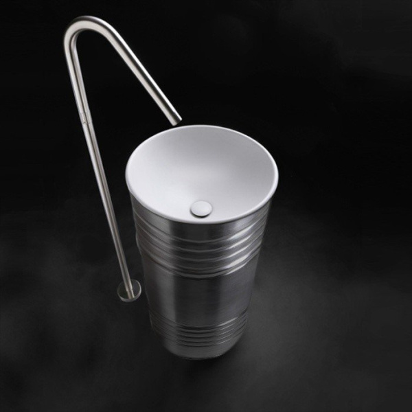 Раковина напольная Kerasan Artwork Barrel белая/серебро 474386 Bianco-plata*0 (детальная фотография), современные, hi-tech