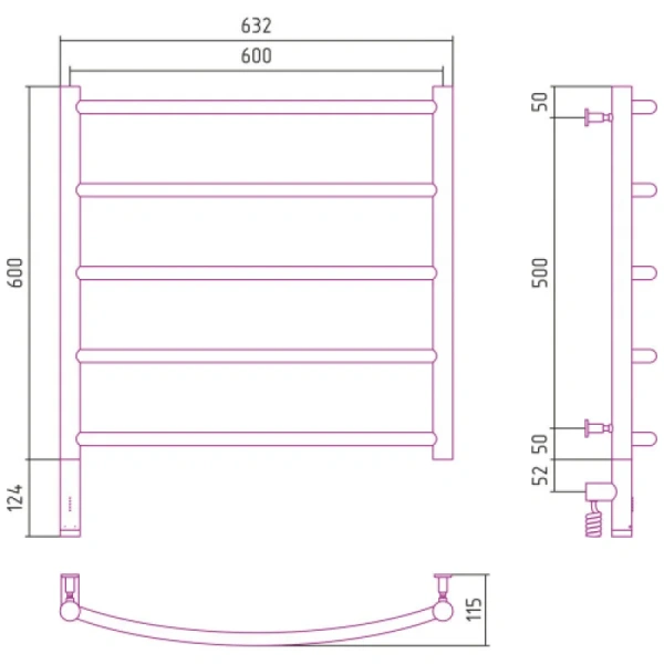Полотенцесушитель электрический Сунержа Галант 3.0 60х60 см правый, состаренная латунь 051-5801-6060 (детальная фотография), современные, hi-tech