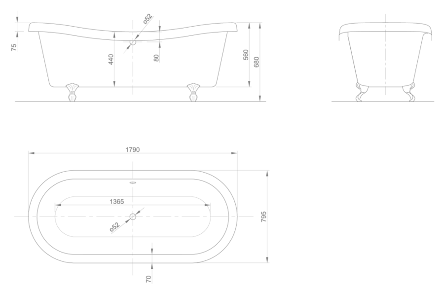 Ванна акриловая Knief Chateau 0100-073-01 180 х 80 см с 4-мя ножками лапа с когтями цвета латунь (детальная фотография), современныe, hi-tech