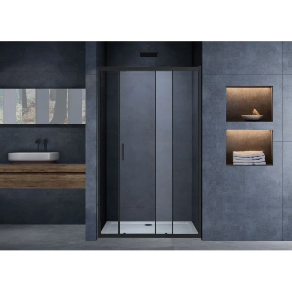 Душевая дверь в нишу Vincea Alpha 110 см профиль черный VDS-3AL110CLB (детальная фотография), черные