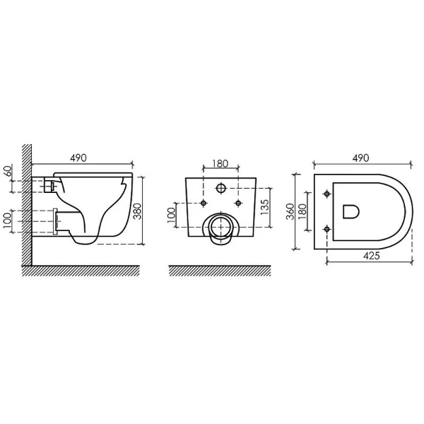 Унитаз подвесной Ceramica Nova Ulma черный матовый CN4006MB (детальная фотография), подвесные, встраиваемые