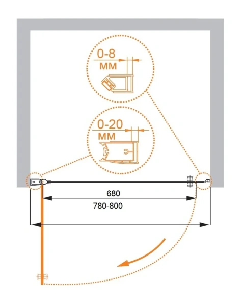 Душевая дверь Cezares Elena 80 см стекло прозрачное ELENA-W-80-C-Cr (детальная фотография), 80 см