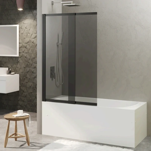 Шторка для ванны Berges River S Slider Black 98х145 см тонированное стекло, профиль черный 065018 (детальная фотография), 100 см