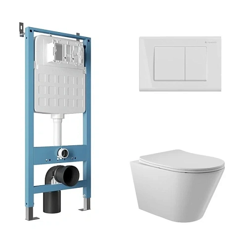 Унитаз с инсталляцией Aqueduto CONE клавиша белая глянцевая - фото 1