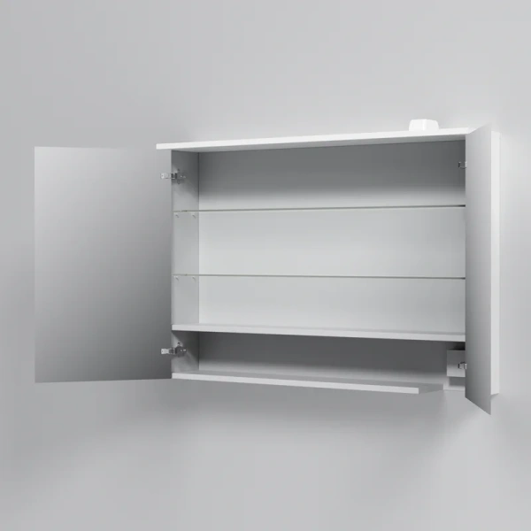 Зеркальный шкаф с подсветкой Am.Pm Spirit 2.0 100 см белый глянец M70AMCX1001WG (детальная фотография), с подсветкой, с розеткой