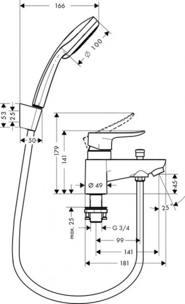 Смеситель для ванны Hansgrohe Metris 31422000 (детальная фотография), для ванны