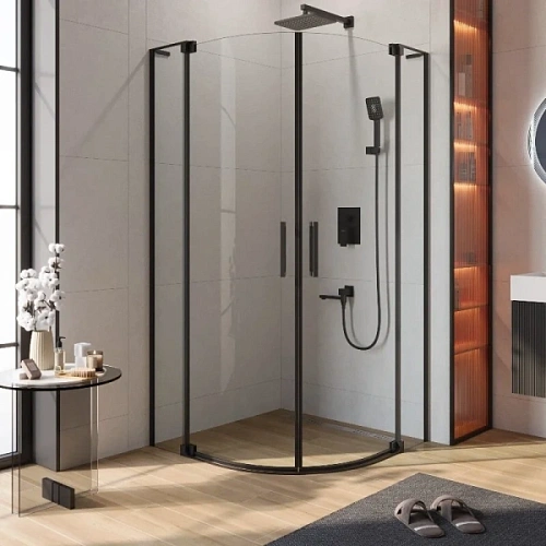 Душевой уголок Cezares Slider 90х90 см прозрачное стекло профиль черный - фото 2