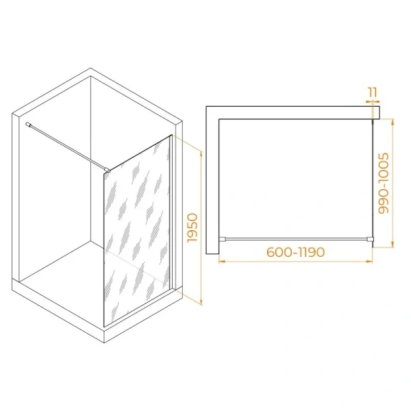 Душевая перегородка RGW Walk In WA-002 100 см профиль хром стекло серое 35100210-31 (детальная фотография), современные, hi-tech