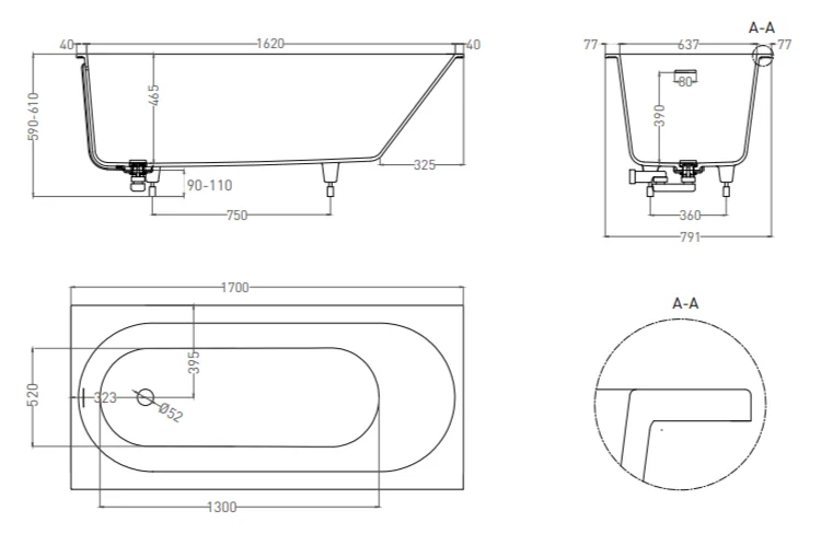Ванна из искусственного камня Salini Ornella Kit 170х80 см встраиваемая 102424M (детальная фотография), искусственный камень