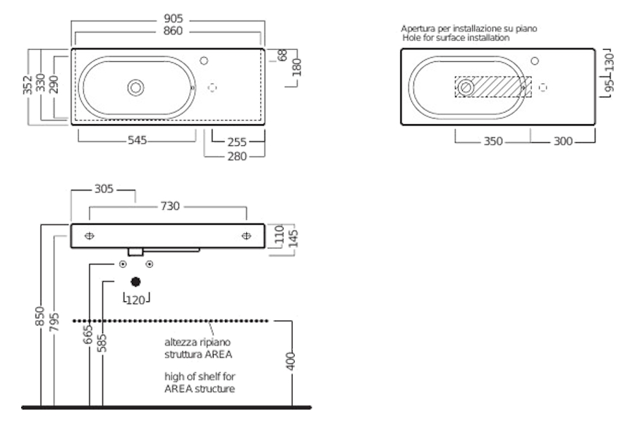 Схема (детальная фотография), подвесные, накладные (на столешницу)