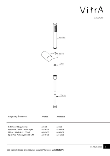 Душевой комплект VitrA Origin хром A45543 (детальная фотография), хром