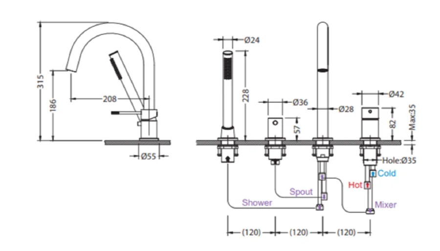 Смеситель для ванны Timo Saona розовое золото 2320/19Y (детальная фотография), для ванны