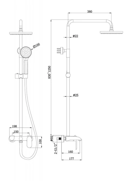 Душевая колонна со смесителем для ванны Bravat PURE F6335369CP-A-RUS (детальная фотография), современные, hi-tech