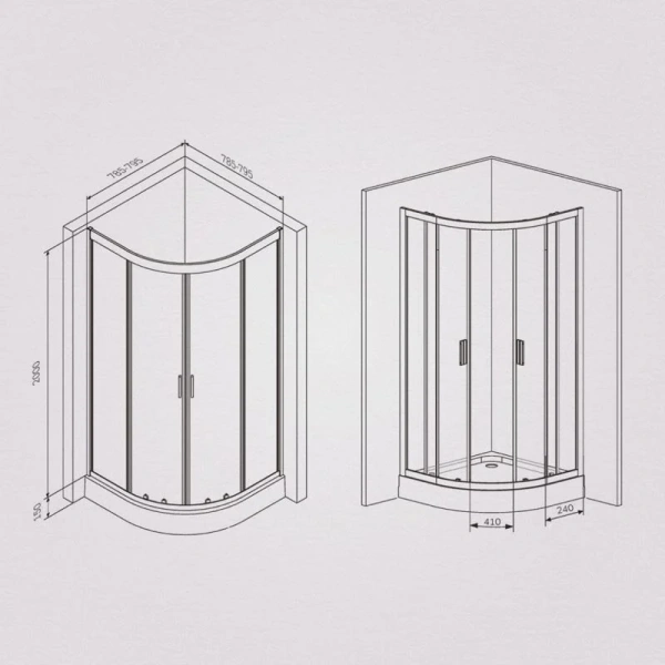 Душевой уголок Am.Pm Gem 80х80 см профиль черный матовый W90G-401-080BT (детальная фотография), полукруглые, четверть круга