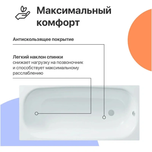 Ванна акриловая Diwo Анапа 150 x 70 см, с каркасом, цвет белый, Щ0000055219/Щ0000048581 (детальная фотография), 150 см