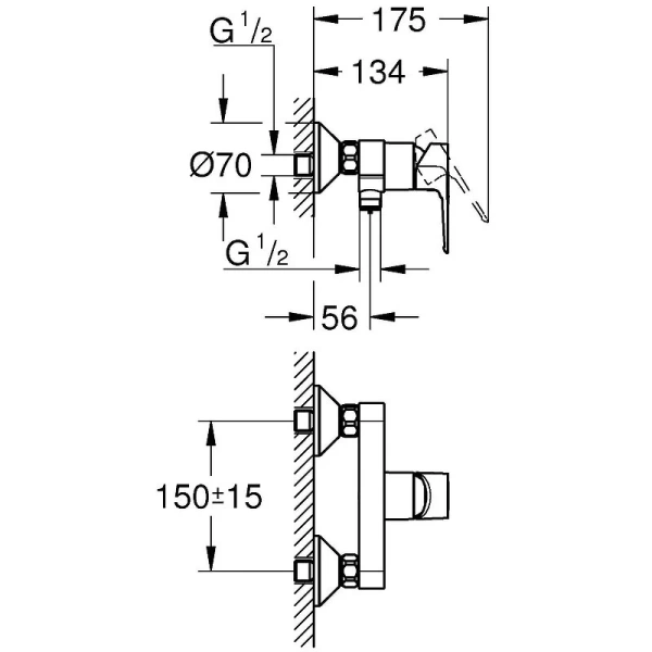 Смеситель для душа Grohe BauLoop без лейки 23633001 (детальная фотография), для душа