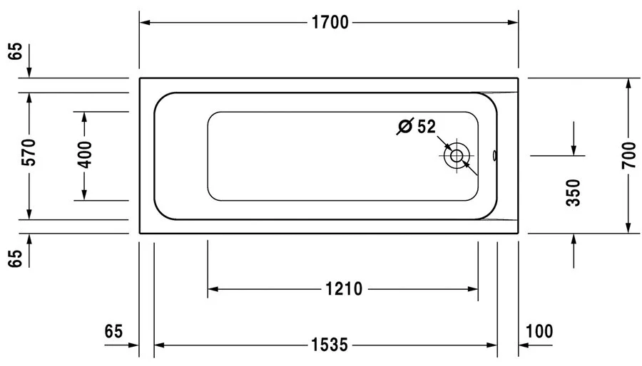 Ванна акриловая Duravit D-Code 700098000000000, 170 х 70 см (детальная фотография), акриловые