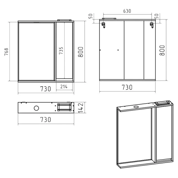 Зеркальный шкаф с подсветкой Brevita Balaton 75 см белый/серый, правый BAL-04075-01-01П (детальная фотография), по запросу