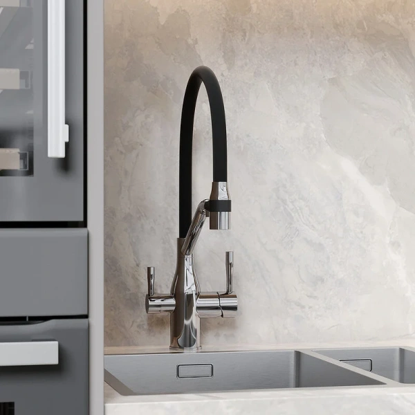 Смеситель для кухни Sancos Orta хром SC4008CH (детальная фотография), высокие, из латуни, округлая форма, для питьевой воды с фильтром