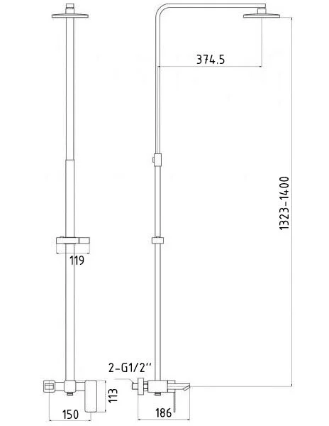 Душевая стойка хром Timo Selene SX-1013 00z  SX-1013/00z (детальная фотография), рычажные