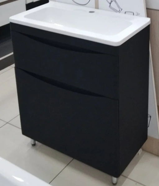 Тумба под раковину напольная Style Line Бергамо 80 см черная СС-00002313 (детальная фотография), моноблок