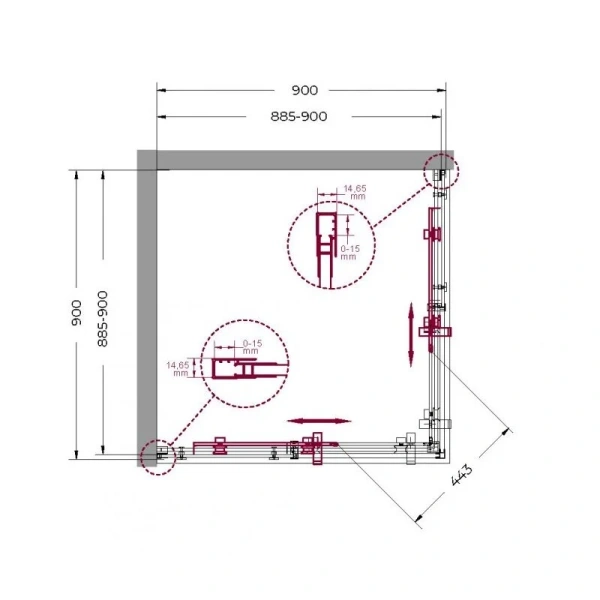 Душевой уголок BelBagno Marino 90x90 см профиль черный MARINO-A-2-90-C-NERO (детальная фотография), квадратные