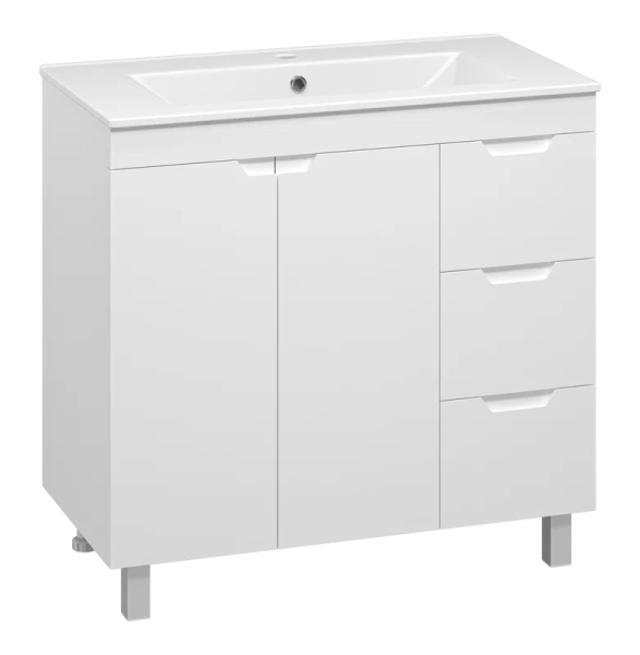 Тумба под раковину напольная Misty Оптима 90 см белая П-Опт-07090-011П3Я (детальная фотография), современная, hi-tech