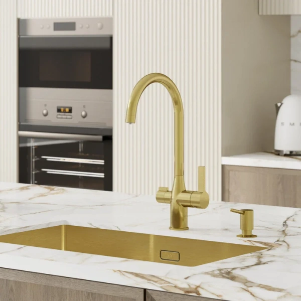 Смеситель для кухни IDDIS Pure с каналом для фильтрованной воды золото матовое PURMGFJi05 (детальная фотография), современные, hi-tech