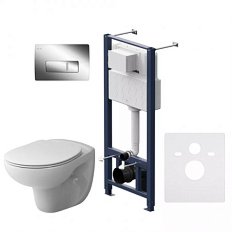 Унитаз с инсталляцией Am.Pm Sense с сиденьем микролифт и клавишей глянцевый хром