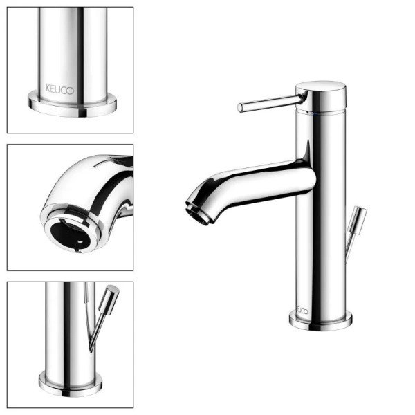 Смеситель для раковины Keuco IXMO 59502 с донным клапаном (детальная фотография), округлая форма, с донным клапаном