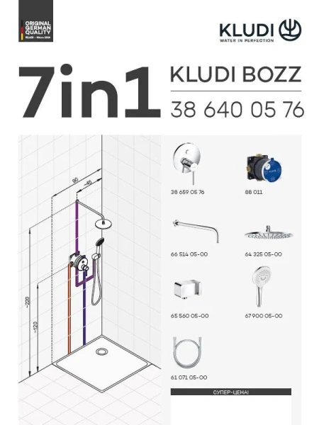 Душевой комплект Kludi Bozz хром 386710576 (детальная фотография), комплекты