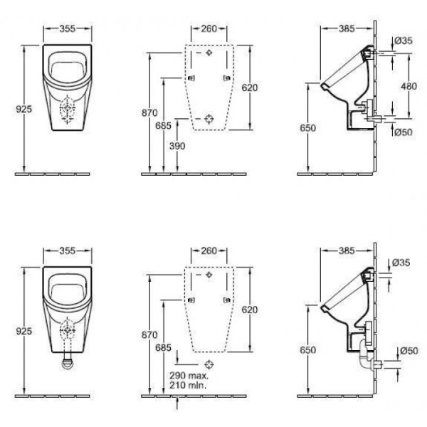 Писсуар Villeroy&Boch Omnia Architectura 5574 (детальная фотография), подвесные