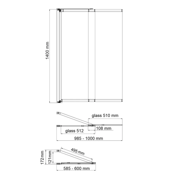 Шторка для ванны WasserKRAFT Dill 100x140 см профиль черный 61S02-100 (детальная фотография), 100 см