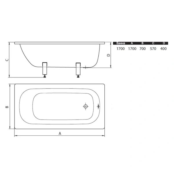 Стальная ванна ВИЗ Donna Vanna 170 х 70 см, с ножками, цвет белый, DV-75901 (детальная фотография), стальные