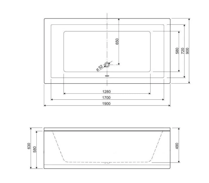 Ванна акриловая Cezares Plane-190-90-49-W37 прямоугольная (детальная фотография), акриловые