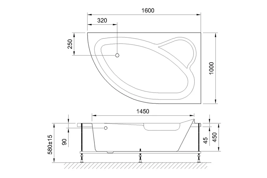 Акриловая ванна Royal Bath Alpine RB 819101, 160 х 100 см, левая/правая RB819101L (детальная фотография), асимметричные