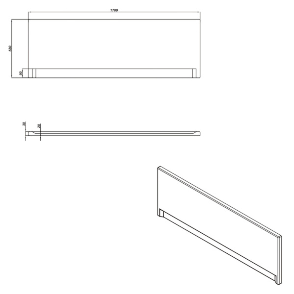 Фронтальная панель для ванны Cersanit Тип 1 170 см белая 63328 (детальная фотография) index_1