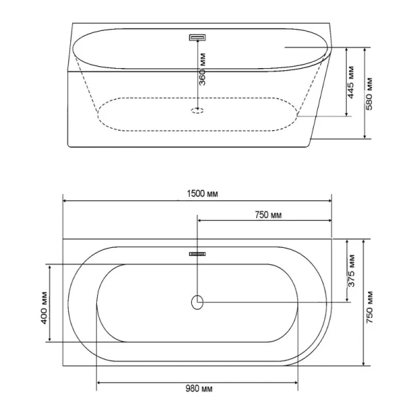 Ванна акриловая Grossman Cristal GR-2203L/GR-2203R, 150 x 75 см, белая, левая/правая (детальная фотография), акриловые