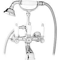 Смеситель для ванны и душа Caprigo Adria-Classic 03-010-crm, с душевым гарнитуром, цвет хром, ручки белые