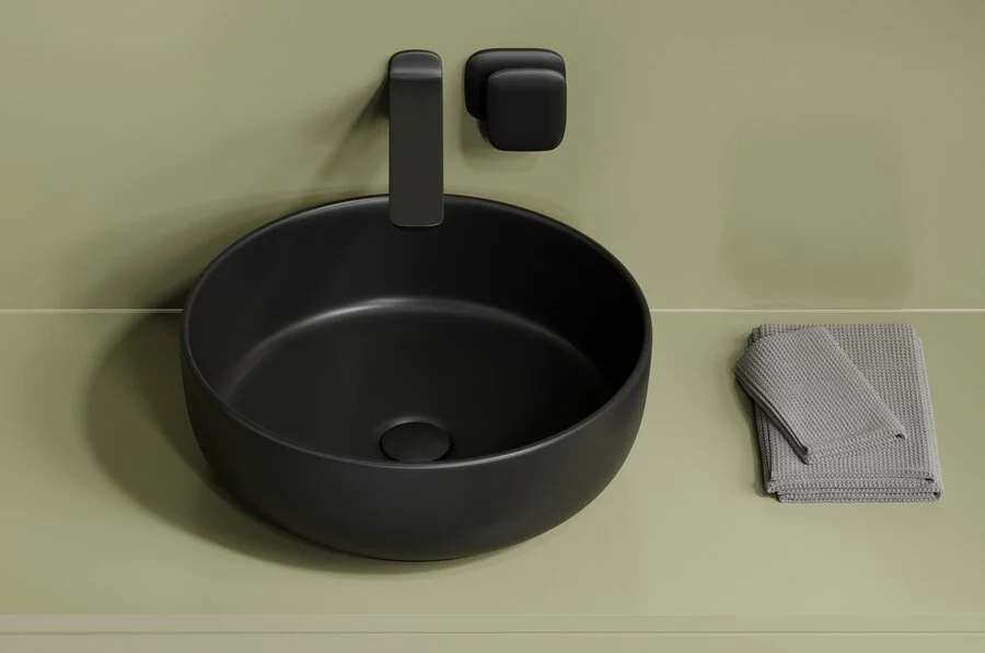 Раковина Ceramica Nova Taycan 37 см черная матовая CN12003MB (детальная фотография), маленькие, в форме чаши, круглой формы