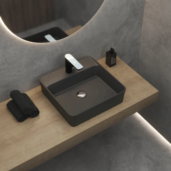 Раковина BERGES Ego 45 см матовый антрацит 182024 (детальная фотография), современные, hi-tech