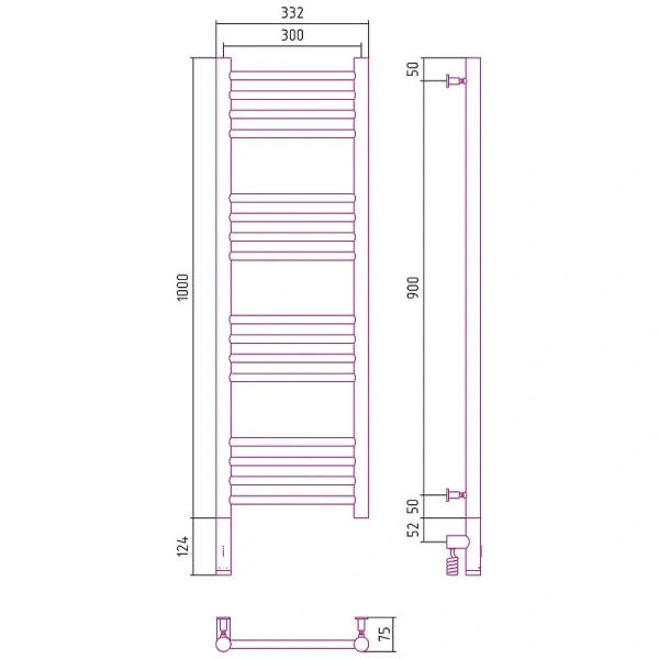 Полотенцесушитель электрический Сунержа Богема 3.0 30х100 см правый, без покрытия 00-5805-1030 (детальная фотография), современные, hi-tech