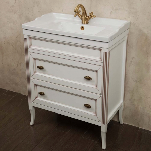 Тумба под раковину, цвет белый с патиной матовый, фурнитура бронза, La Beaute Vivien BVI70C.LBP.BR (детальная фотография) index_1