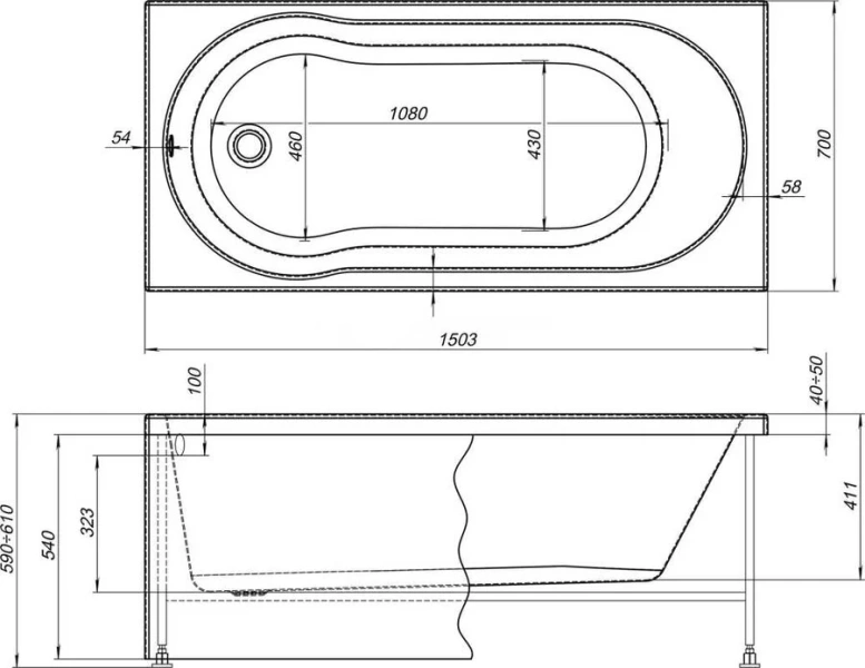 Ванна акриловая Stworki Хельсинки 150 x 70 см, с каркасом, белая, 292203 (детальная фотография), акриловые